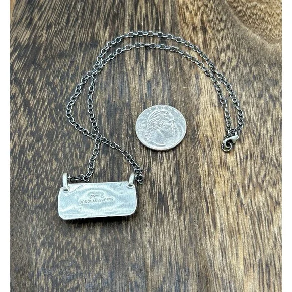 Navajo Handmade Sterling Silver Kingman Turquoise Bar Necklace 16” - Picture 3 of 3